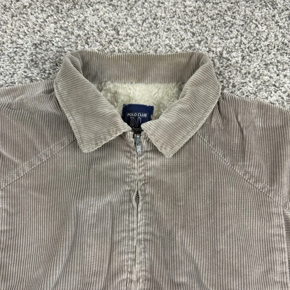 Vintage Polo Club Manhattan Corduroy Sherpa Lined Jacket Mens 2XL Beige USA
